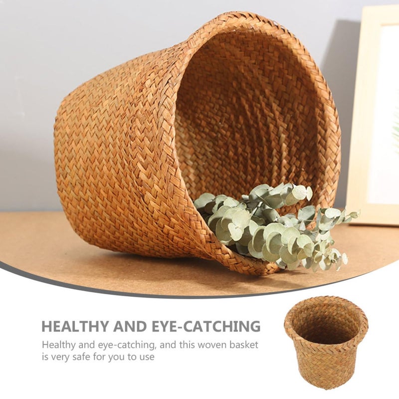 Woven Waste Basket Small Round Natural Seagrass Container XL 24x20cm Multi-Function Storage Bin for Bathroom Kitchen Office Recycling - Image 3