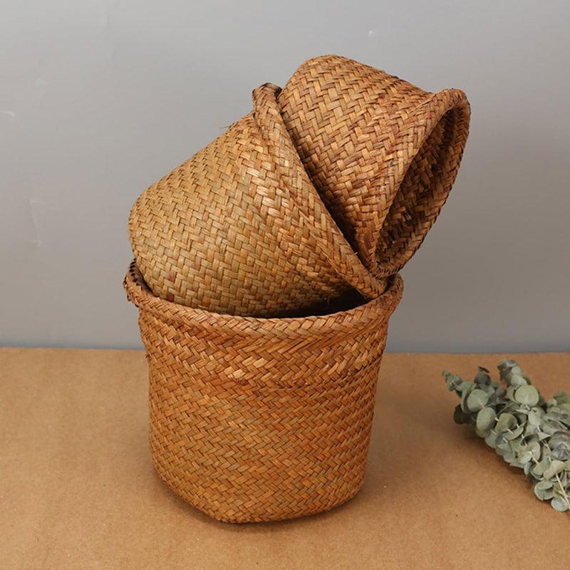 Woven Waste Basket Small Round Natural Seagrass Container XL 24x20cm Multi-Function Storage Bin for Bathroom Kitchen Office Recycling - Image 4