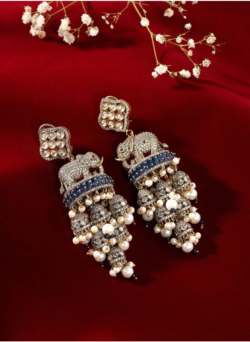 Priyaasi Elephant American Diamond Studded  Beaded Jhumkas