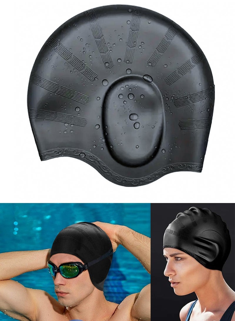 Silicone Swimming Cap for Men Women Adults, Durable Flexible and Skin Friendly Bathing Swimming Caps for Long and Short Hairs, Protect Your Ears and Hair, Ergonomic Design With Ear Protection Pocket - Image 1