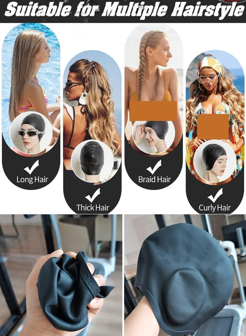 Silicone Swimming Cap for Men Women Adults, Durable Flexible and Skin Friendly Bathing Swimming Caps for Long and Short Hairs, Protect Your Ears and Hair, Ergonomic Design With Ear Protection Pocket - Image 3