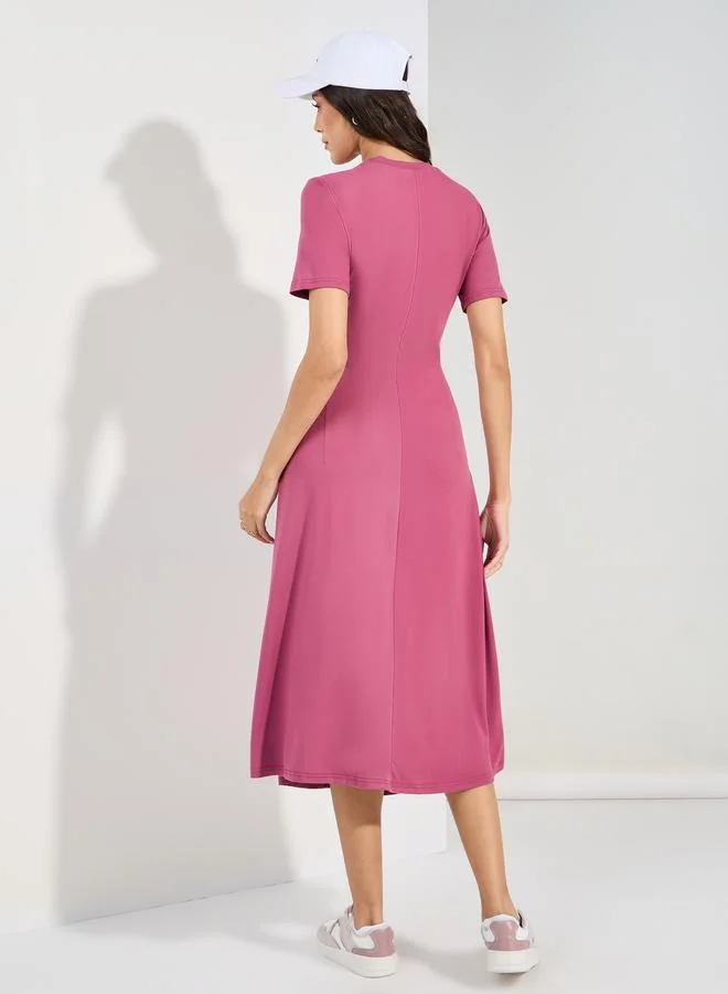 Styli Graphic Print Fitted Waist T-Shirt Midi Dress