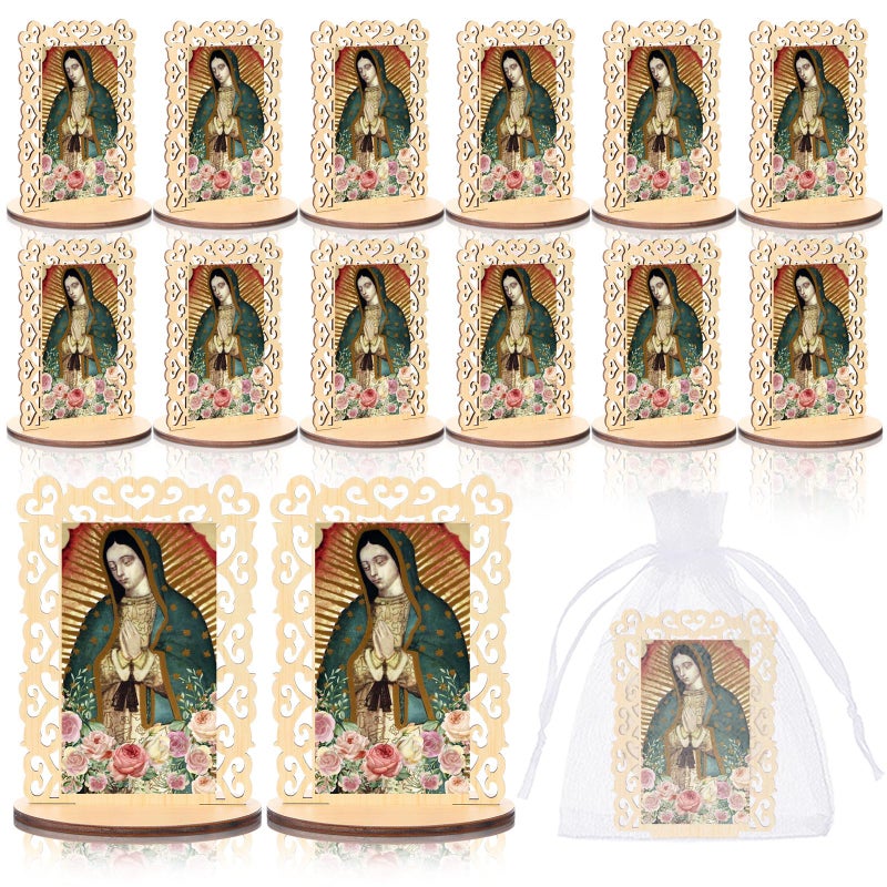 Soaoo 12 Pcs Our Lady of Guadalupe Wooden Statues Virgen De Guadalupe Picture Frames Baptism Favors for Guests Baptism Centerpieces for Table First Communion Gifts Catholic Favors (Rectangle2) - Image 1
