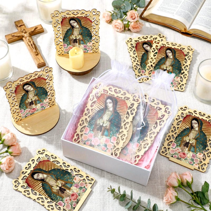 Soaoo 12 Pcs Our Lady of Guadalupe Wooden Statues Virgen De Guadalupe Picture Frames Baptism Favors for Guests Baptism Centerpieces for Table First Communion Gifts Catholic Favors (Rectangle2) - Image 4