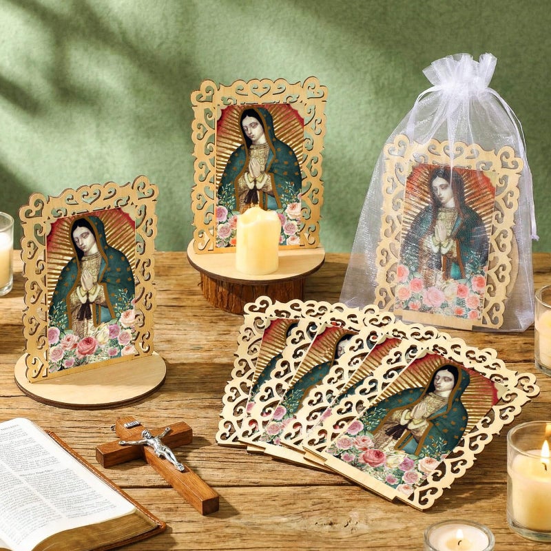Soaoo 12 Pcs Our Lady of Guadalupe Wooden Statues Virgen De Guadalupe Picture Frames Baptism Favors for Guests Baptism Centerpieces for Table First Communion Gifts Catholic Favors (Rectangle2) - Image 3
