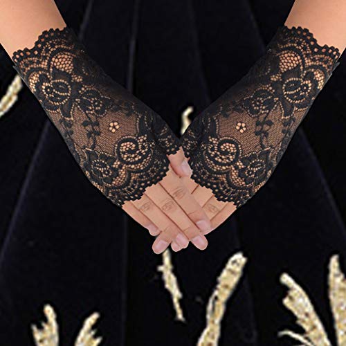 obmwang 2 Pairs Women's Lace Gloves Fingerless Floral Gloves for Bridal Prom Wedding Party Costume Accessories - Image 3