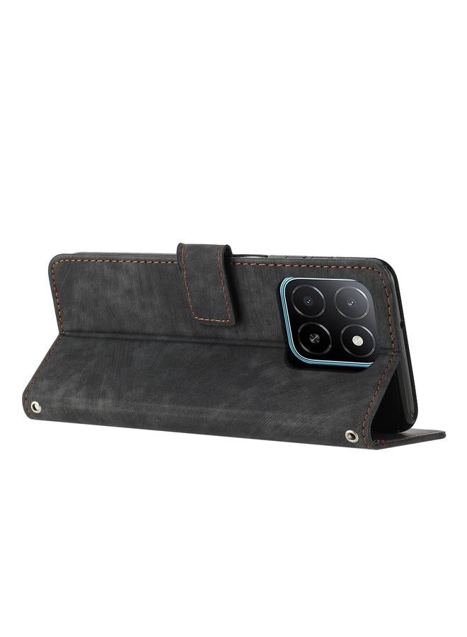 Green Tiger Case For Honor X5b / X5b Plus Skin Feel Stripe Pattern Leather Phone Case with Lanyard - Image 3