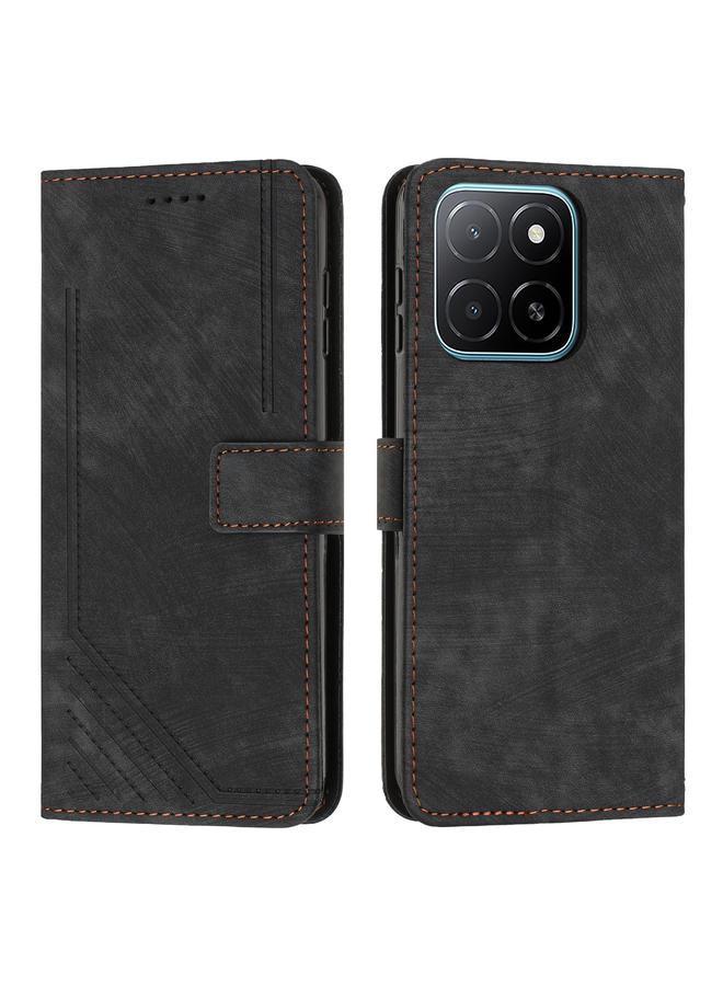 Green Tiger Case For Honor X5b / X5b Plus Skin Feel Stripe Pattern Leather Phone Case with Lanyard - Image 1