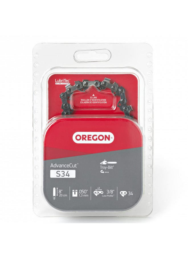 Oregon S34 AdvanceCut 8-Inch Replacement Polesaw Chain, 8" Guide Bar, 34 Drive Links, Pitch: 3/8" Low Vibration, .050" Gauge, Fits Troy-Bilt Pole Saw