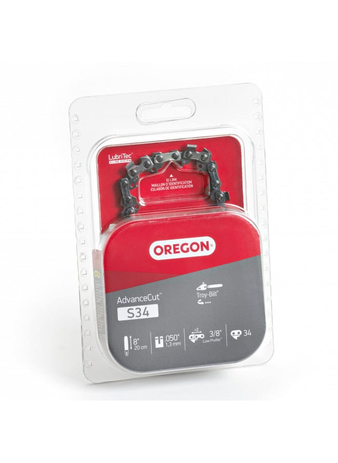 Oregon S34 AdvanceCut 8-Inch Replacement Polesaw Chain, 8" Guide Bar, 34 Drive Links, Pitch: 3/8" Low Vibration, .050" Gauge, Fits Troy-Bilt Pole Saw