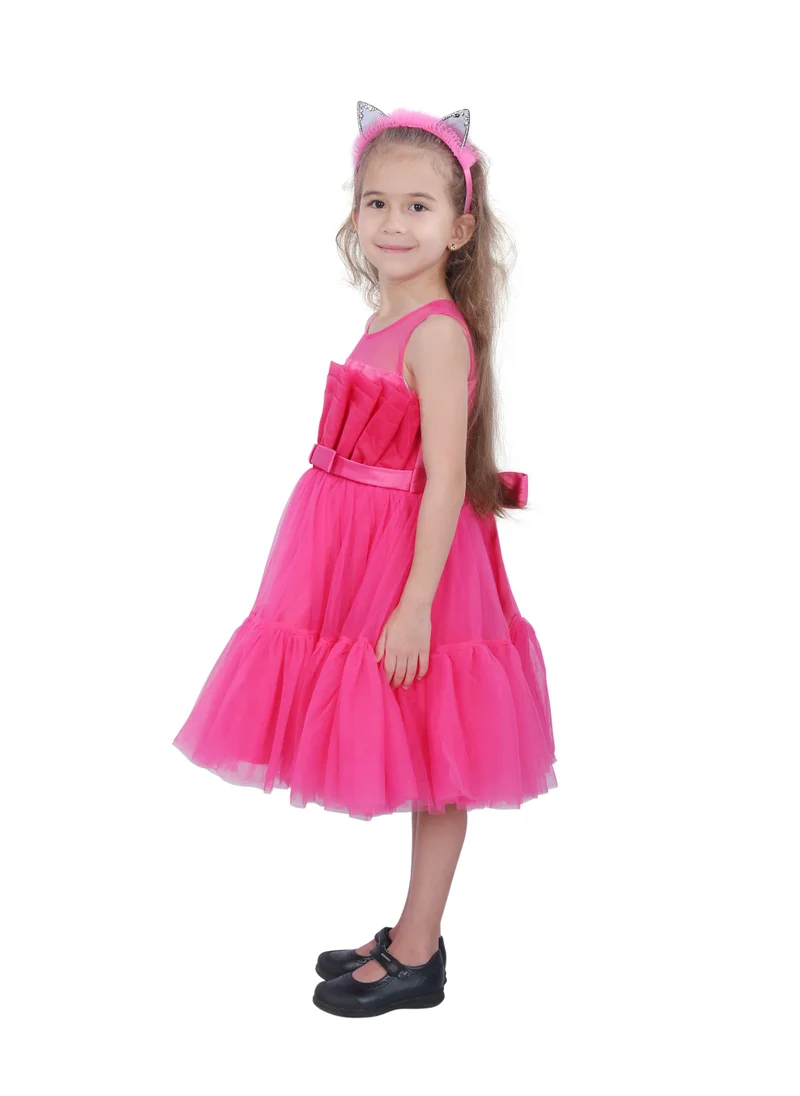 دىدانيالا D' Daniela - Toddler Girls Bow Front Ruffle Hem Mesh Gown Dress Baby Pink