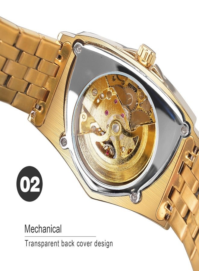 FORSINING Triangular Gold Shield Automatic Mechanical Watch, Oversized Dial Fully Hollowed Out Dial Design, Automatic Movement, 20MM Wide Soft Silicone Strap, Strong and Durable, Gold-T - Image 4