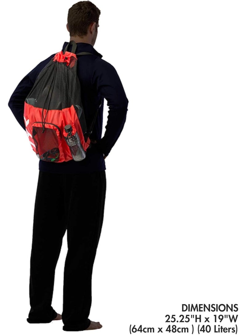 Generic Big Mesh Mummy Backpack for Wet Swimming, Gym, and Workout Gear, Red - Image 4