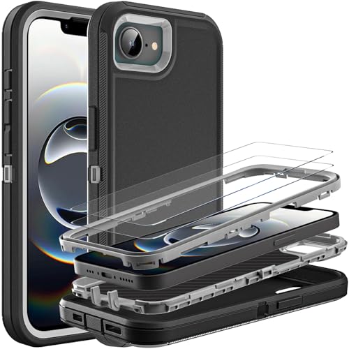 YKHJKLEC for iPhone 16e Case Military Grade 3 in 1 Heavy Duty ShockproofDrop ProofDust Proof Case with 2Pcs Tempered Glass Screen Protector BlackGrey - Image 1