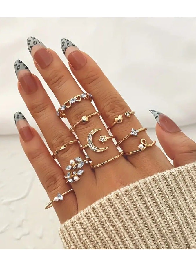 Goolsky 10pc Shiny Rhinestone Finger Ring Set Adjustable Alloy Finger Jewelry Decoration Elegant Party Jewelry Gift Gifts For Eid  - Image 1