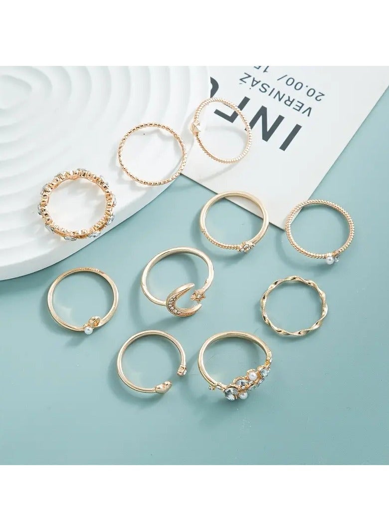 Goolsky 10pc Shiny Rhinestone Finger Ring Set Adjustable Alloy Finger Jewelry Decoration Elegant Party Jewelry Gift Gifts For Eid  - Image 2