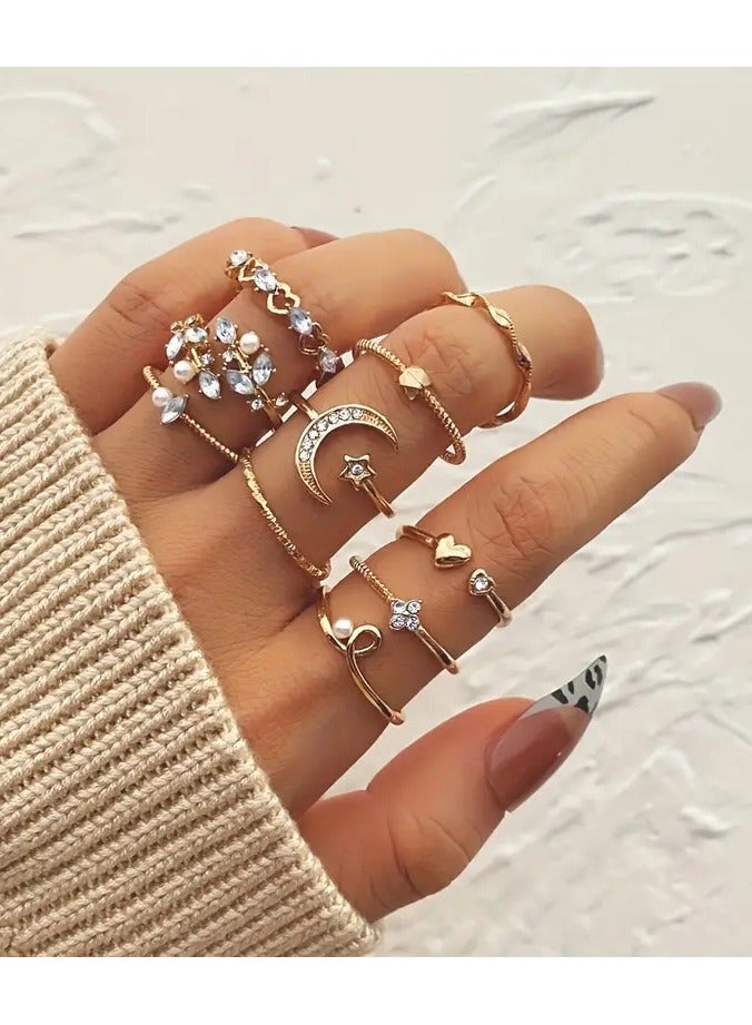 Goolsky 10pc Shiny Rhinestone Finger Ring Set Adjustable Alloy Finger Jewelry Decoration Elegant Party Jewelry Gift Gifts For Eid  - Image 5
