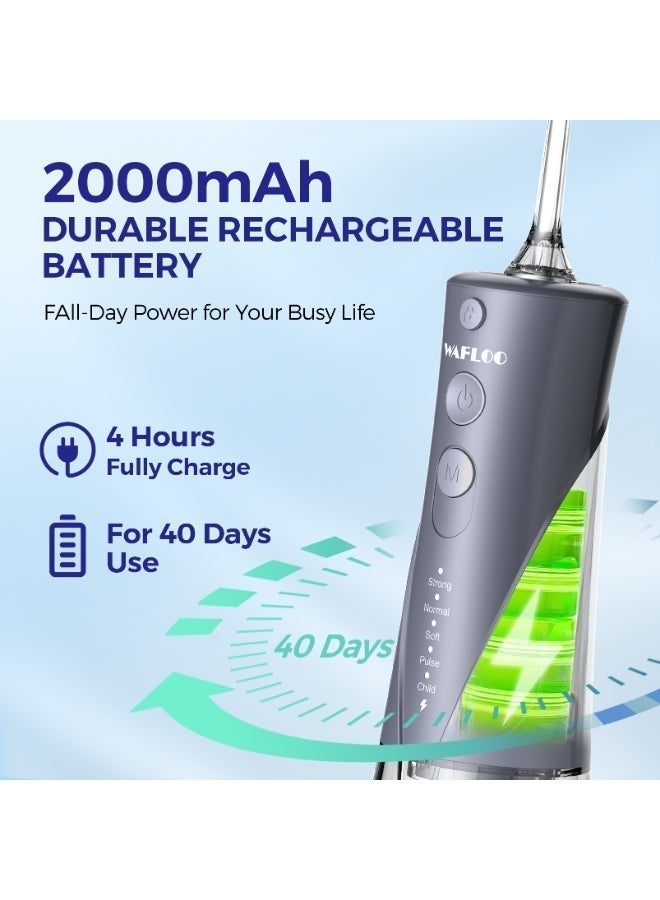 WAFLOO Water Flosser Professional 5 Modes 6 Nozzles 300ML Tank Rechargeable Portable Oral Irrigator IPX7 Waterproof Electric Flosser for Deep Teeth Cleaning (Grey) - Image 5