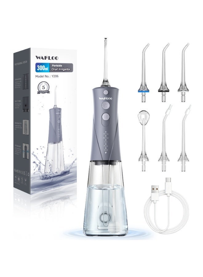 WAFLOO Water Flosser Professional 5 Modes 6 Nozzles 300ML Tank Rechargeable Portable Oral Irrigator IPX7 Waterproof Electric Flosser for Deep Teeth Cleaning (Grey) - Image 1