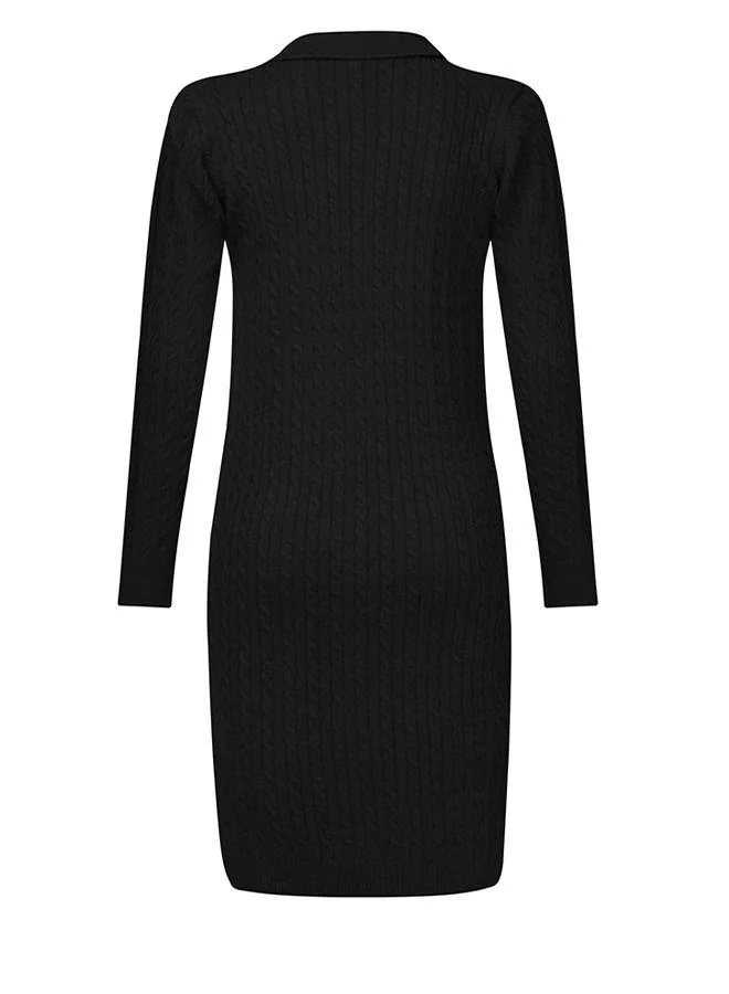 Felix Hardy Black Long Sleeve Cable Knit Dress for Women | Best Price UAE