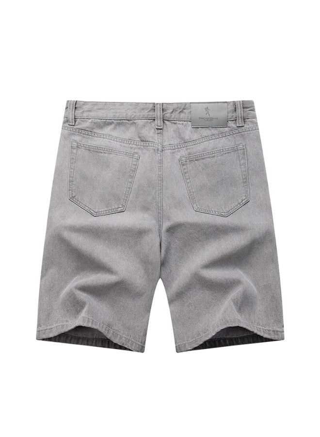 Dancing Wolves Summer Trendy Fashion Elastic Breathable Ripped Denim Shorts For Men, 003 Medium Gray, Size 36 - Image 4