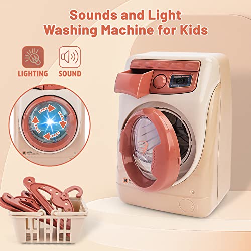 deAO Toy Washing Machine & Vacuum Playset for Kids, Mini Washing Machine Laundry Set for Kids,Dollhouse Furniture Laundry Room Washer and Iron Set Kids Cleaning Set for Boys & Girls - Image 3