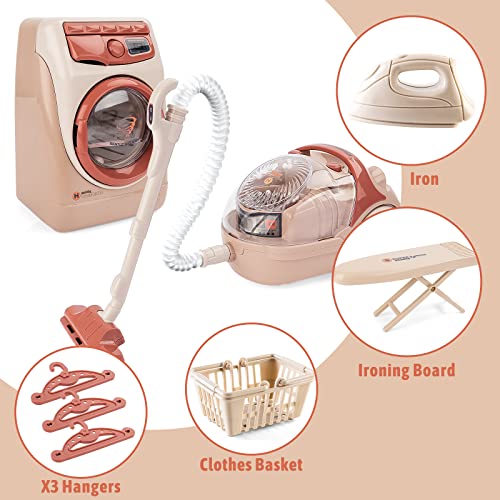 deAO Toy Washing Machine & Vacuum Playset for Kids, Mini Washing Machine Laundry Set for Kids,Dollhouse Furniture Laundry Room Washer and Iron Set Kids Cleaning Set for Boys & Girls - Image 4