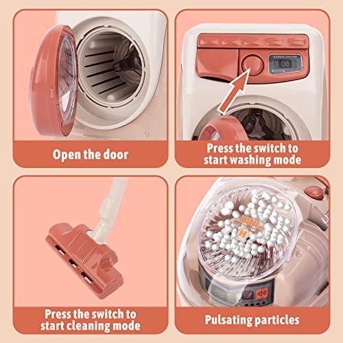 deAO Toy Washing Machine & Vacuum Playset for Kids, Mini Washing Machine Laundry Set for Kids,Dollhouse Furniture Laundry Room Washer and Iron Set Kids Cleaning Set for Boys & Girls - Image 2