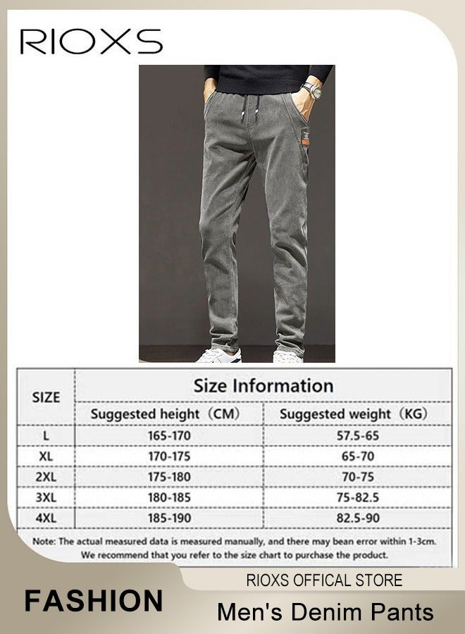 RIOXS Men's Denim Pants, Slim Fit Jeans With Tight Legs For Men, Casual Long Pants, Elastic Waist Jeans, Drawstring Denim Pants With 4 Pockets, Comfy Mid-Rise Trousers For Daily Wear Or Outdoor Activities, Stylish Jeans For Daddy Family Friends - Image 5