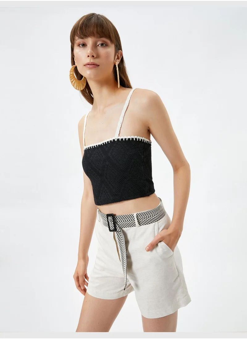 KOTON Strappy Crochet Square Neck Crop Tank Top