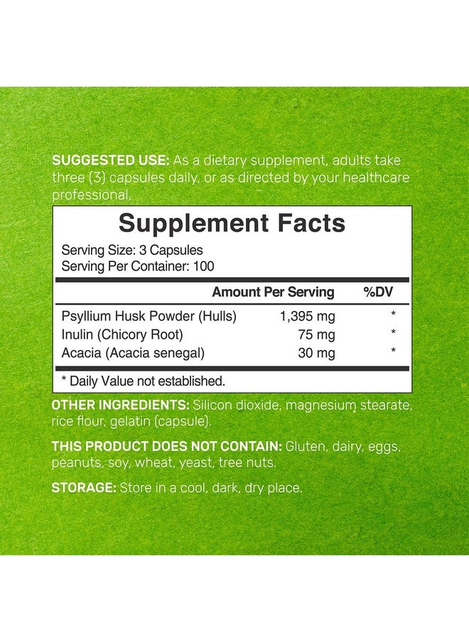 DEAL SUPPLEMENT - Psyllium Husk Fiber 300 Capsules ; 1500Mg Serving Complexed With Inulin & Acacia Natural Soluble Fiber Supplement Plant Based Nongmo ; Supports Digestive And Colon Health For Men And Women - Image 1
