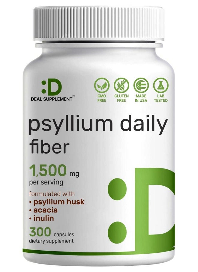DEAL SUPPLEMENT - Psyllium Husk Fiber 300 Capsules ; 1500Mg Serving Complexed With Inulin & Acacia Natural Soluble Fiber Supplement Plant Based Nongmo ; Supports Digestive And Colon Health For Men And Women - Image 1