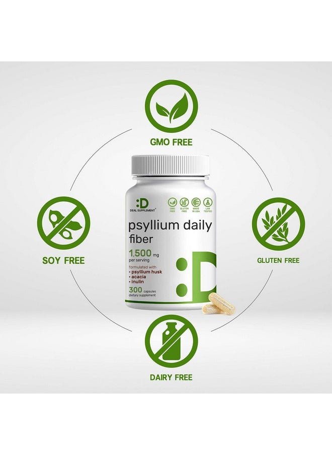 DEAL SUPPLEMENT - Psyllium Husk Fiber 300 Capsules ; 1500Mg Serving Complexed With Inulin & Acacia Natural Soluble Fiber Supplement Plant Based Nongmo ; Supports Digestive And Colon Health For Men And Women - Image 1