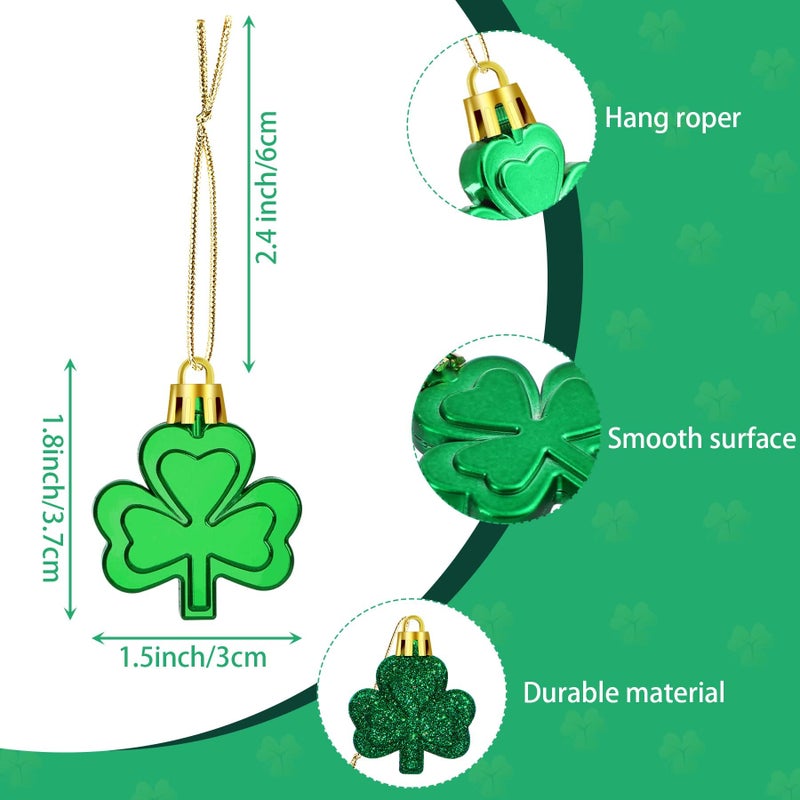 JULMELON 20Pcs St Patrick's Day Shamrocks Ornaments Glitter Good Luck Clover Hanging Baubles Irish Green Shamrock Pendant for Home Tree Party Decorations - Image 2