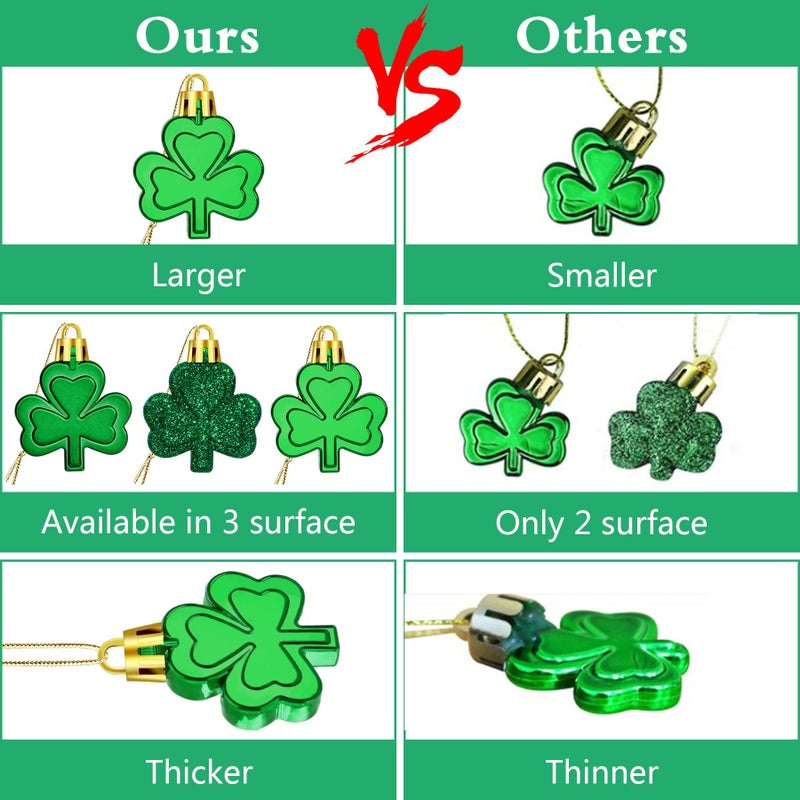 JULMELON 20Pcs St Patrick's Day Shamrocks Ornaments Glitter Good Luck Clover Hanging Baubles Irish Green Shamrock Pendant for Home Tree Party Decorations - Image 3