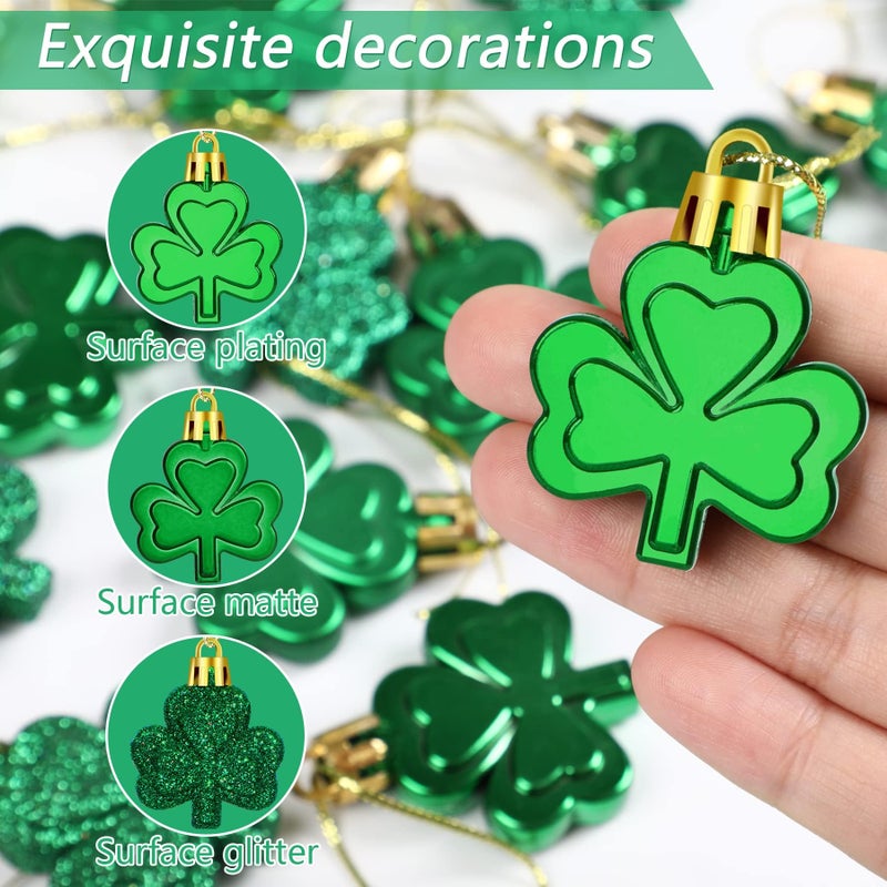 JULMELON 20Pcs St Patrick's Day Shamrocks Ornaments Glitter Good Luck Clover Hanging Baubles Irish Green Shamrock Pendant for Home Tree Party Decorations - Image 4