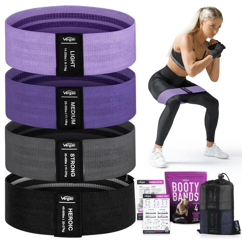 Vergali Resistance Bands for Working Out with Workout Bands Guide. 4 Booty Bands for Women Men Fabric Elastic Bands for Exercise Bands Resistance Bands for Legs Bands for Working Out Hip Thigh Glute Bands Set - Image 1