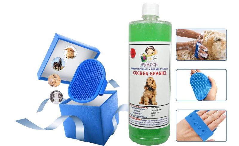 swacch Shampoo | Puppy Safe Shampoo | Cocker Spaniel Dog Shampoo 1 Litre Neem Alovera + | Rubber Bath Brush with Adjustable Straps | Pet Massage | Soothing Bristles Hand Brush I Combo Pack - Image 2