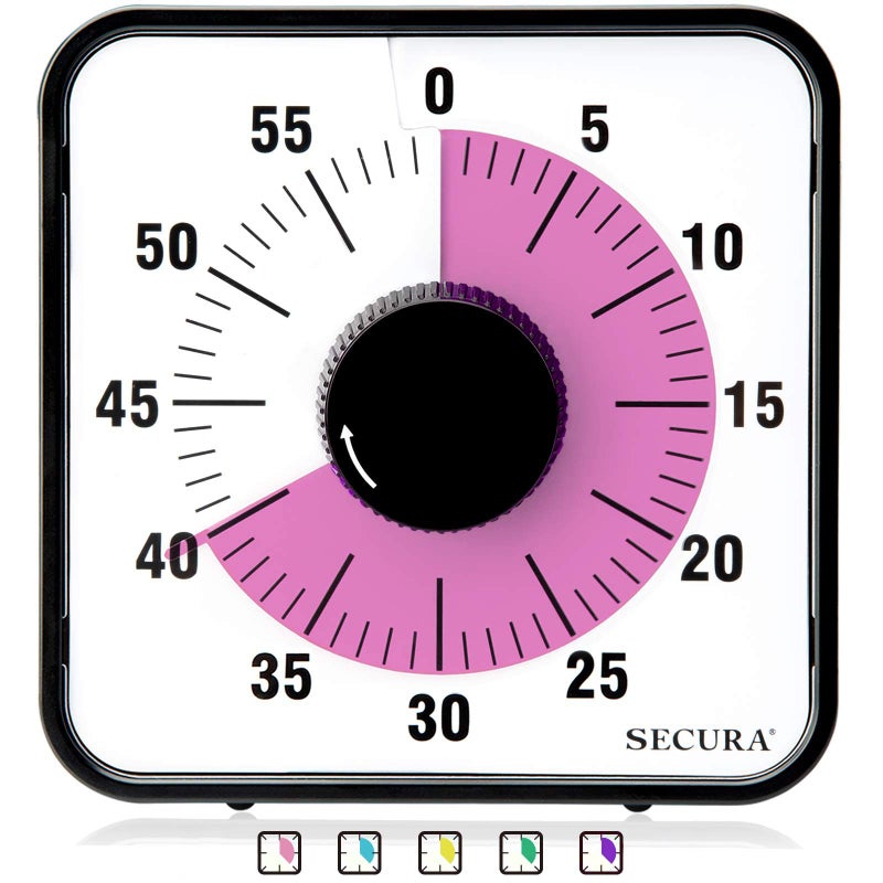 Secura 60Minute Visual Countdown Timer 75Inch Oversize Classroom Visual Timer for Kids and Adults Durable Mechanical Kitchen Timer Clock with Magnetic Backing Peony Color