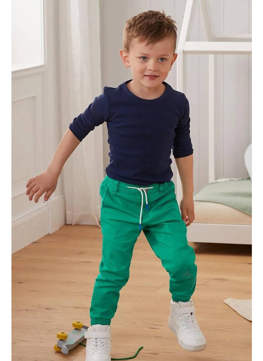 Tchibo Kid Boys Solid Drawstring Pants, Green  - Image 1