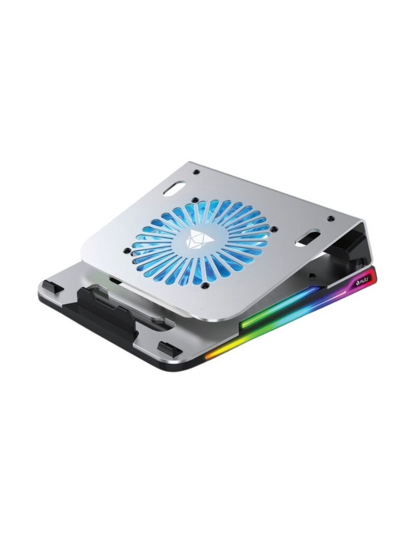 NCTS NCTS-AL11R Notebook Cooler Aluminum Cooling Pad for laptops up to 15.6", 1300 rpm fan, RGB lighting modes, aluminum body  - Image 1