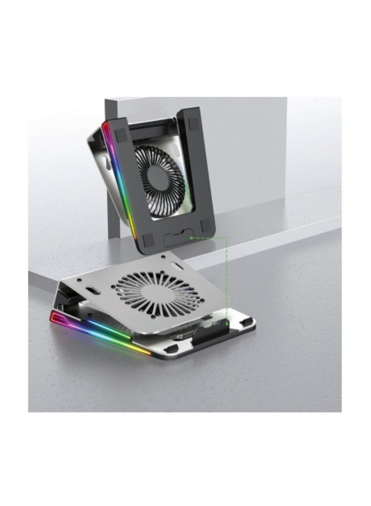 NCTS NCTS-AL11R Notebook Cooler Aluminum Cooling Pad for laptops up to 15.6", 1300 rpm fan, RGB lighting modes, aluminum body  - Image 2