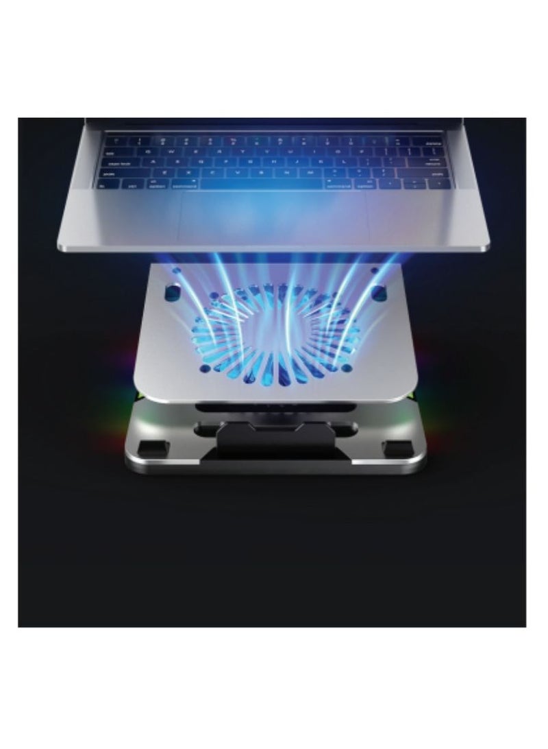 NCTS NCTS-AL11R Notebook Cooler Aluminum Cooling Pad for laptops up to 15.6", 1300 rpm fan, RGB lighting modes, aluminum body  - Image 4