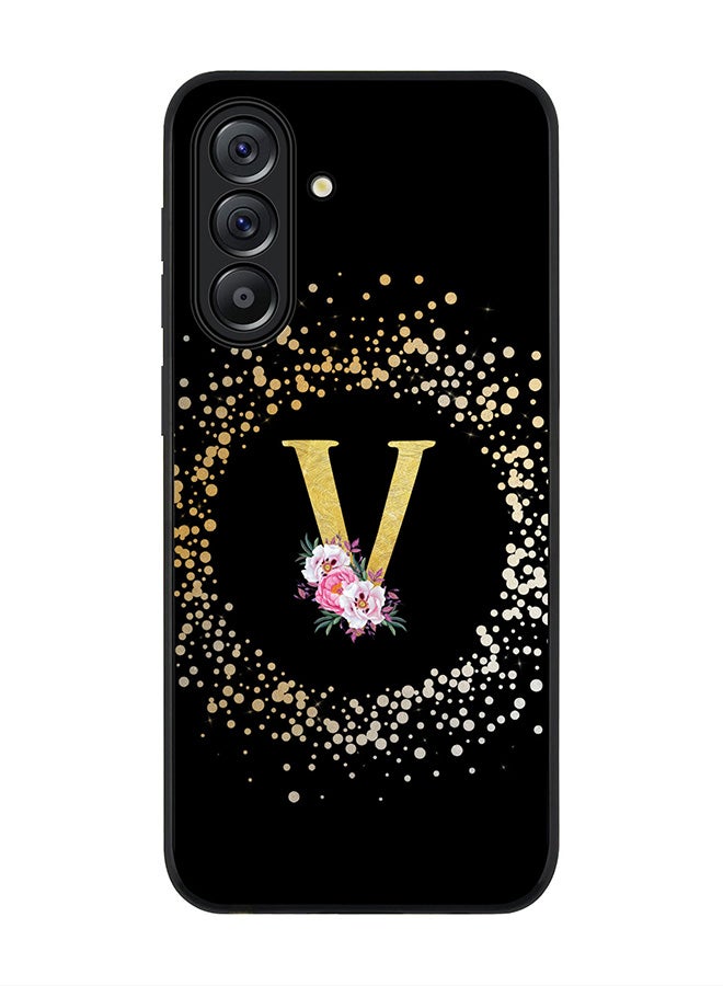 Stylizedd For Samsung Galaxy A56 5G Case,Slim fit Camera Protection, Shockproof Thin Phone cover  - Custom Monogram Floral - V ( Black ) - Image 1