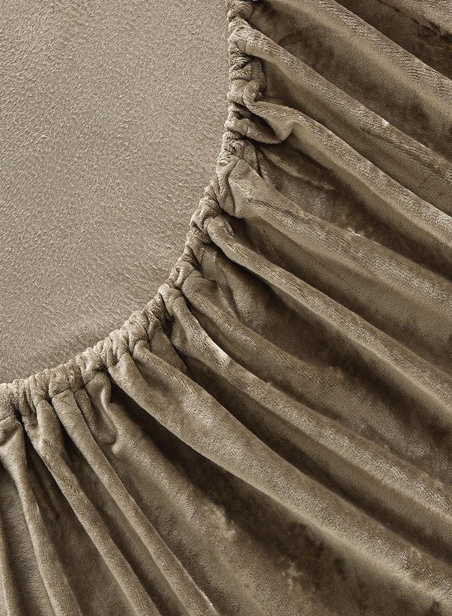 Fredsure Distressed Velvet Sheet Set, 4 Pieces Khaki King, Ultra Soft, Warm - Image 5
