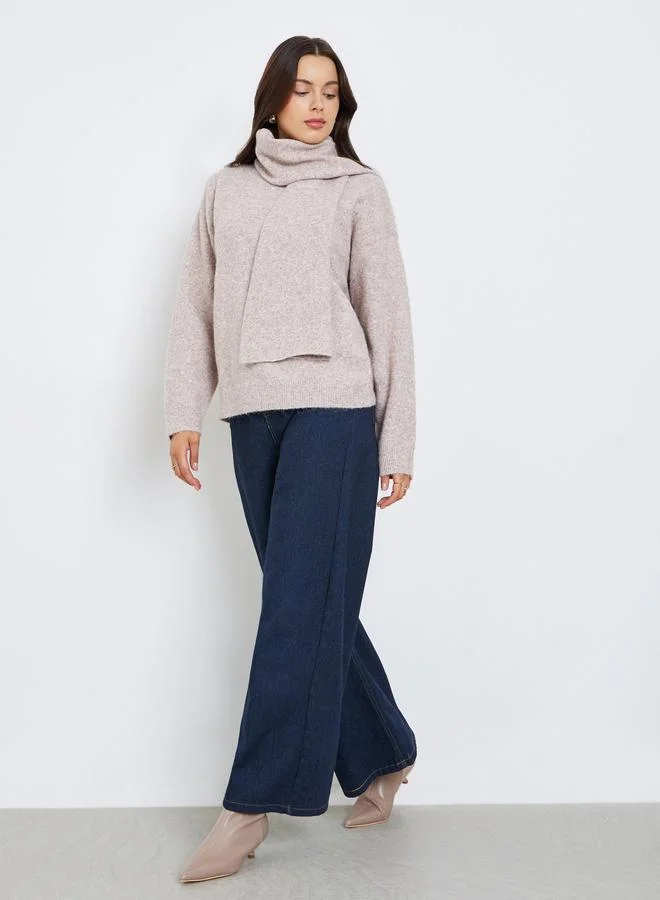 Styli Regular Fit Regular Length Sweater with Scarf
