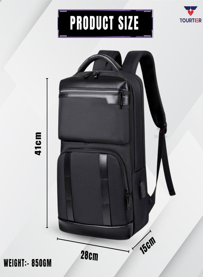 TOURTIER Laptop Backpack -15.6 Inch Laptop Bag with USB Charging Port, Anti-Theft Pocket, Breathable Back Support & Luggage Strap |Business Travel Backpack for Office, College & Travel - Black - Image 2