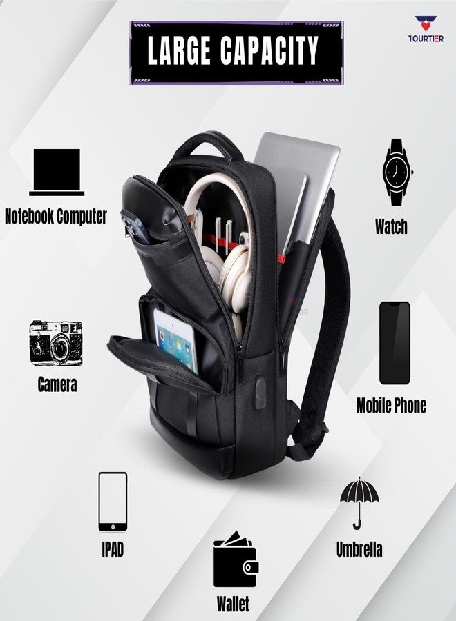TOURTIER Laptop Backpack -15.6 Inch Laptop Bag with USB Charging Port, Anti-Theft Pocket, Breathable Back Support & Luggage Strap |Business Travel Backpack for Office, College & Travel - Black - Image 3