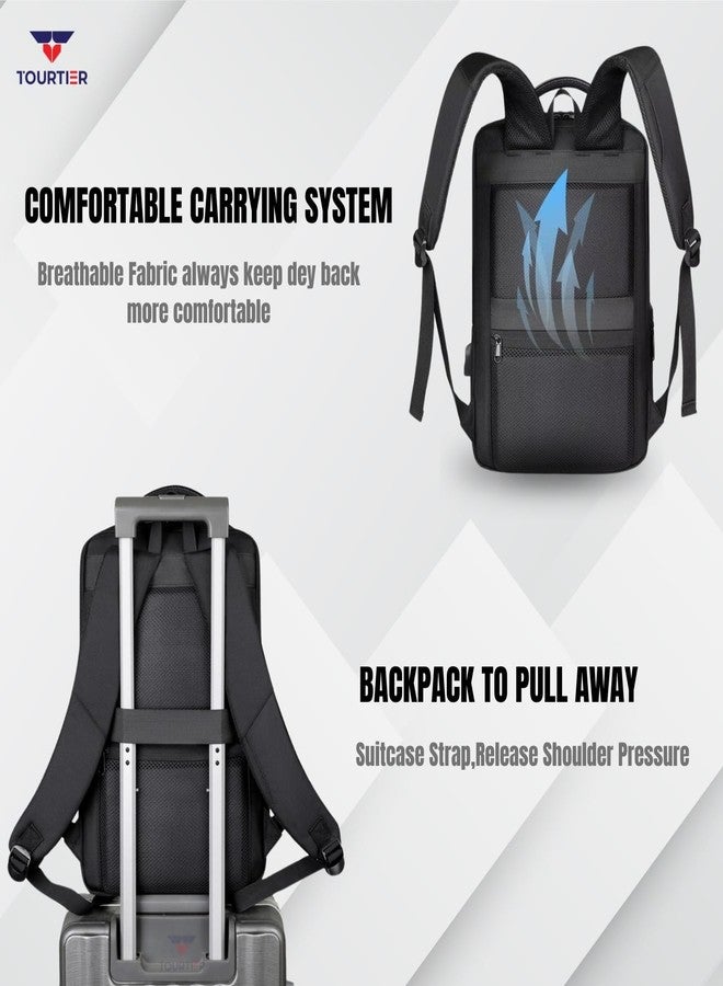 TOURTIER Laptop Backpack -15.6 Inch Laptop Bag with USB Charging Port, Anti-Theft Pocket, Breathable Back Support & Luggage Strap |Business Travel Backpack for Office, College & Travel - Black - Image 4