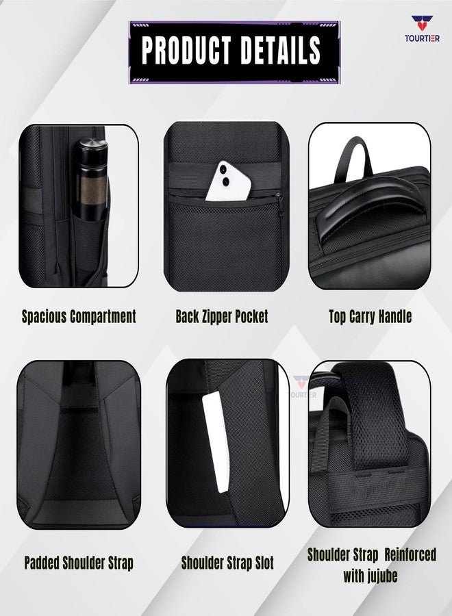 TOURTIER Laptop Backpack -15.6 Inch Laptop Bag with USB Charging Port, Anti-Theft Pocket, Breathable Back Support & Luggage Strap |Business Travel Backpack for Office, College & Travel - Black - Image 5